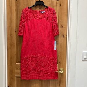 Antonio Melani Fully lined short sleeve dress with lace accents. New with tags.